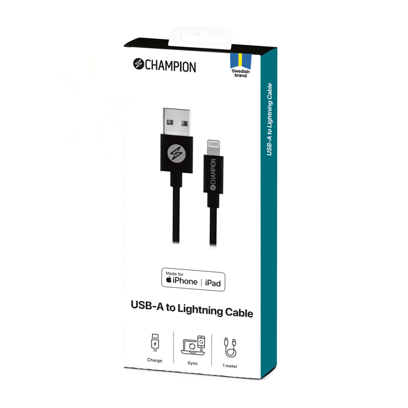 USB-A till Lightning Kabel 1m Svart