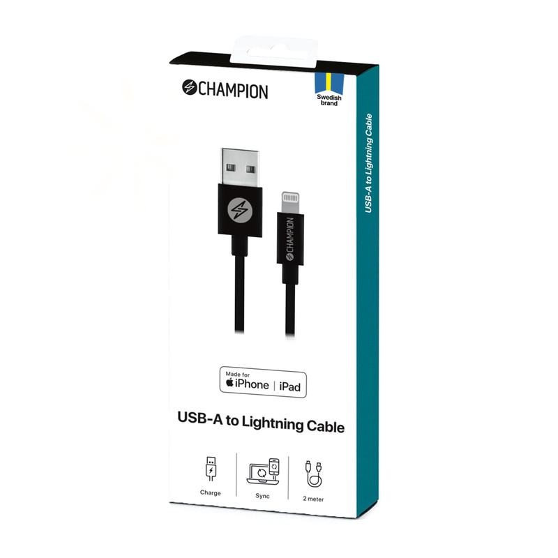 USB-A till Lightning Kabel 2m Svart