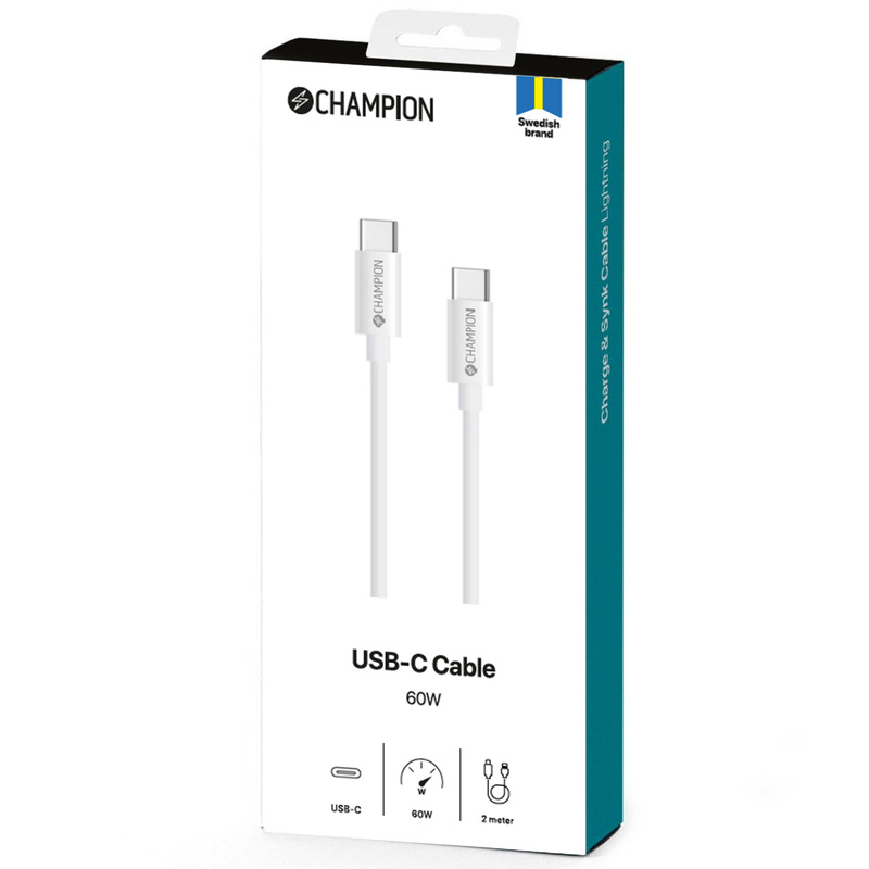 USB-C Kabel 60W 2m Vit