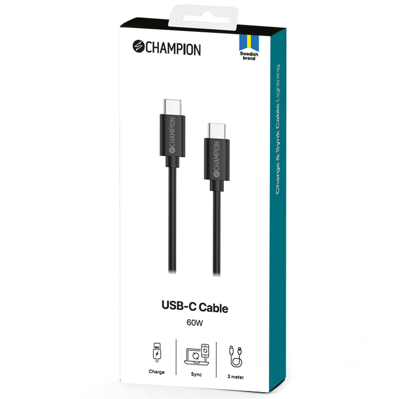 USB-C Kabel 60W 3m Svart